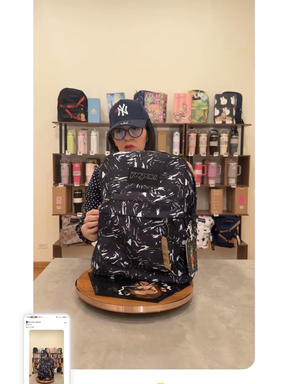 JanSport Black Backpack with White Swirl Print
